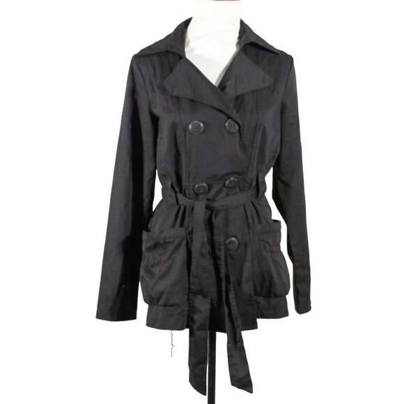 Vintage Y2K Paris Blues Black Lightweight Trench Jacket Juniors L Women’s S or M - Picture 3 of 10
